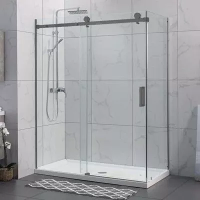 Square / L Shape Sliding Door 870-1450mm Gunmetal Grey Frameless Shower Screen