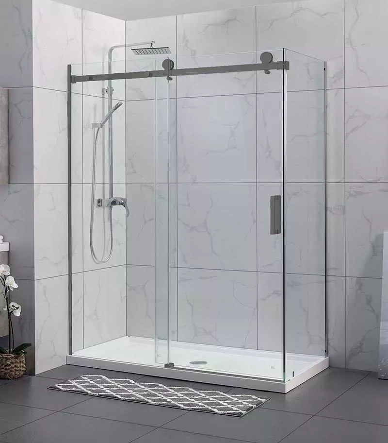 Square / L Shape Sliding Door 870-1450mm Gunmetal Grey Frameless Shower Screen