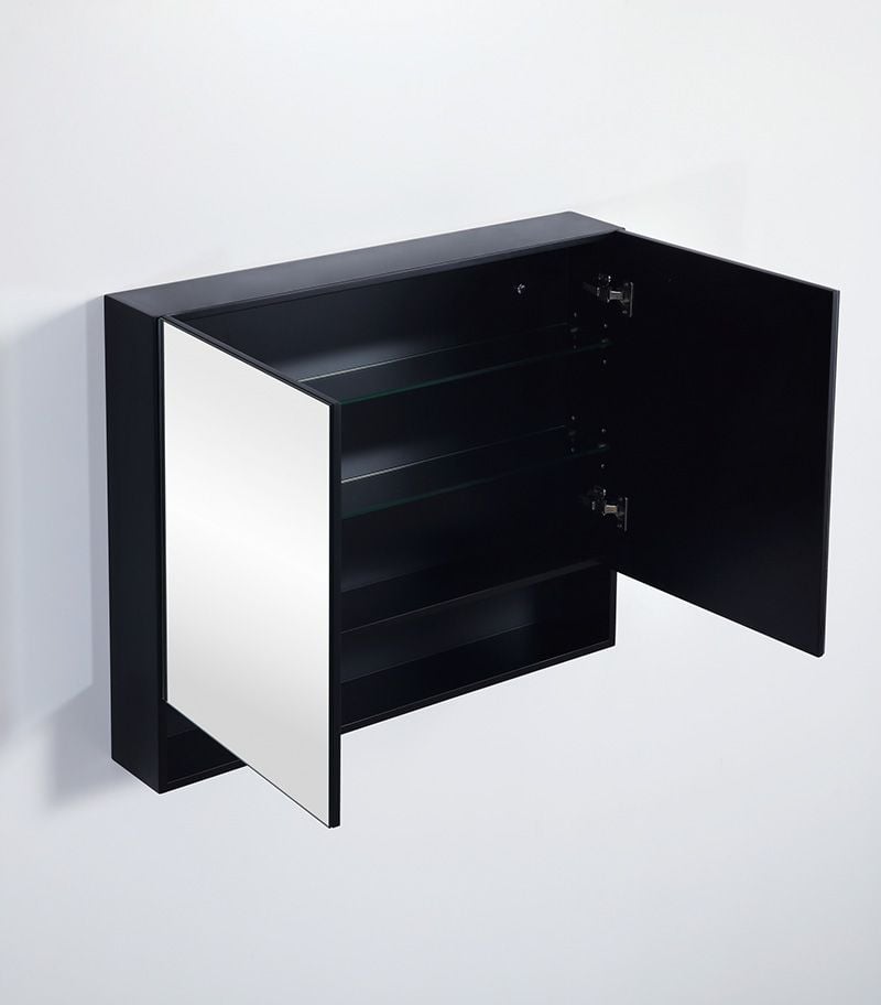 Fremantle Matt Black PVC 900mm X 750mm Shaving Cabinet