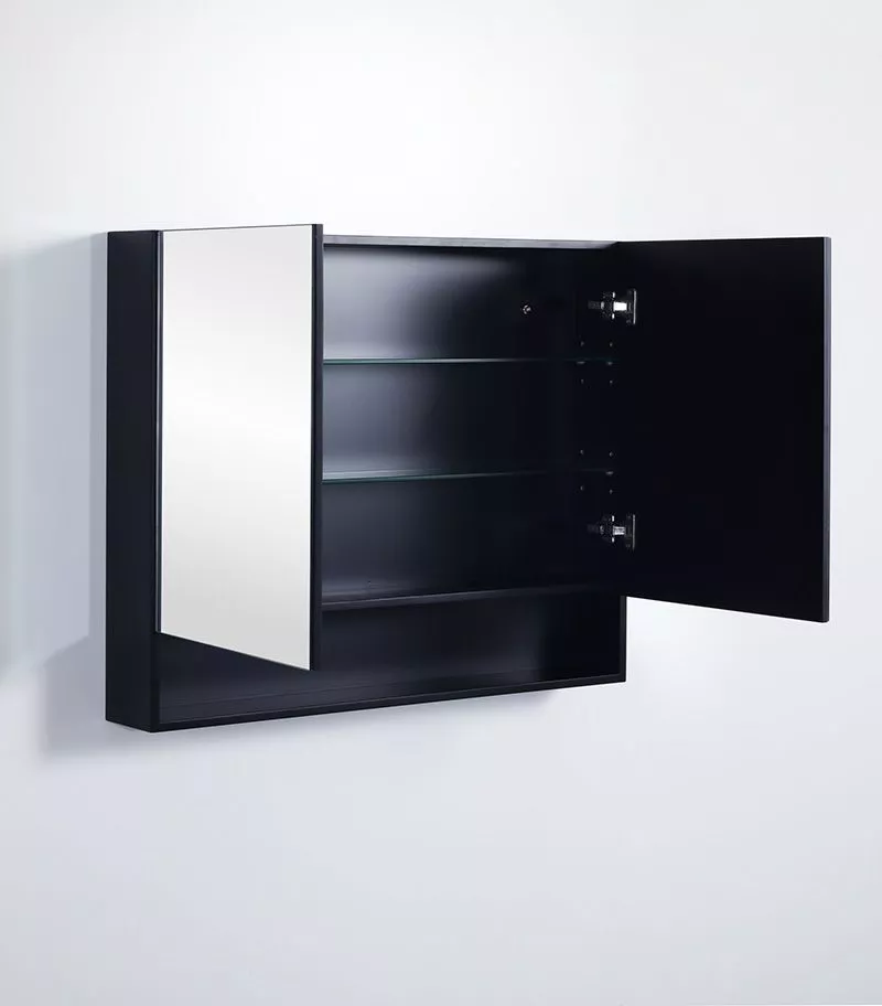 Fremantle Matt Black PVC 900mm X 750mm Shaving Cabinet