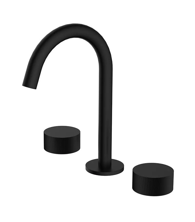 Qi Rund Matt Black Basin Tap Set