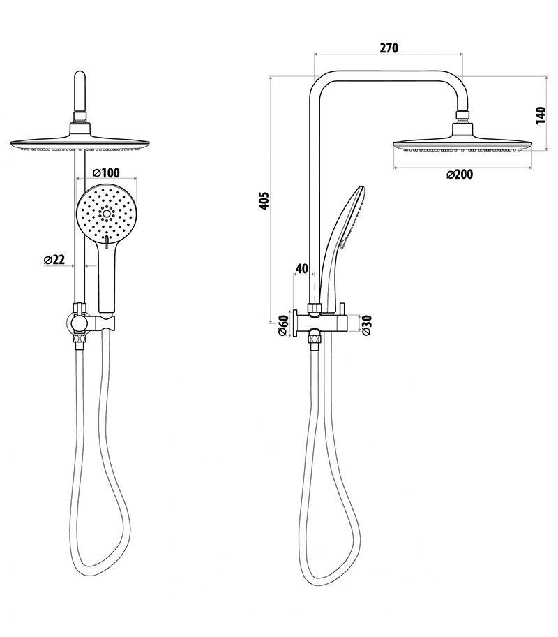 Elle Stainless Steel Twin Shower Without Rail