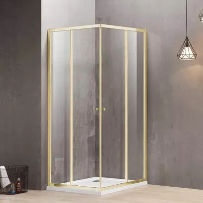 Brushed Gold Square Sliding Door Shower Screen Open From Centre