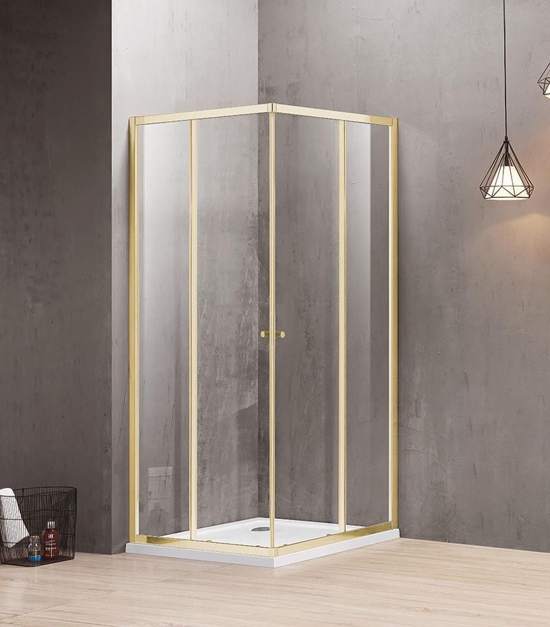Brushed Gold Square Sliding Door Shower Screen Open From Centre
