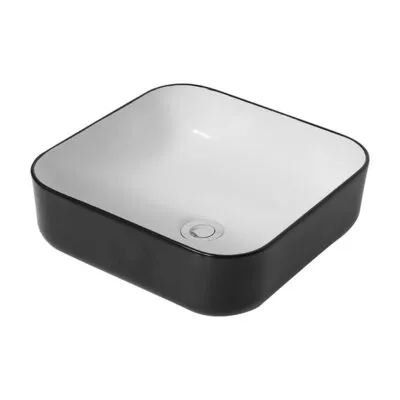 385 x 385 x 135mm Matt Black and White Square Above Counter Basin