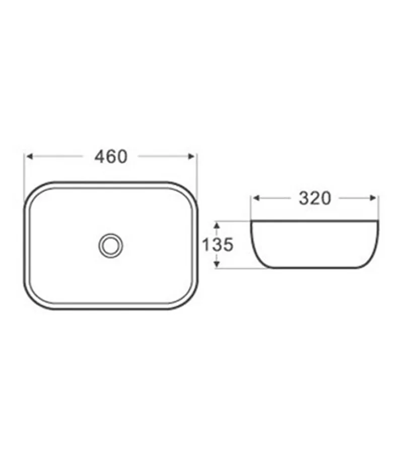 460 x 320 x 135mm Gloss Black and White Square Above Counter Basin