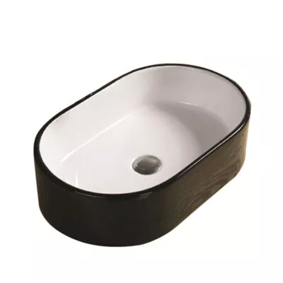 Rosa 550mm Gloss Black and White Oval Above Counter Ceramic Basin