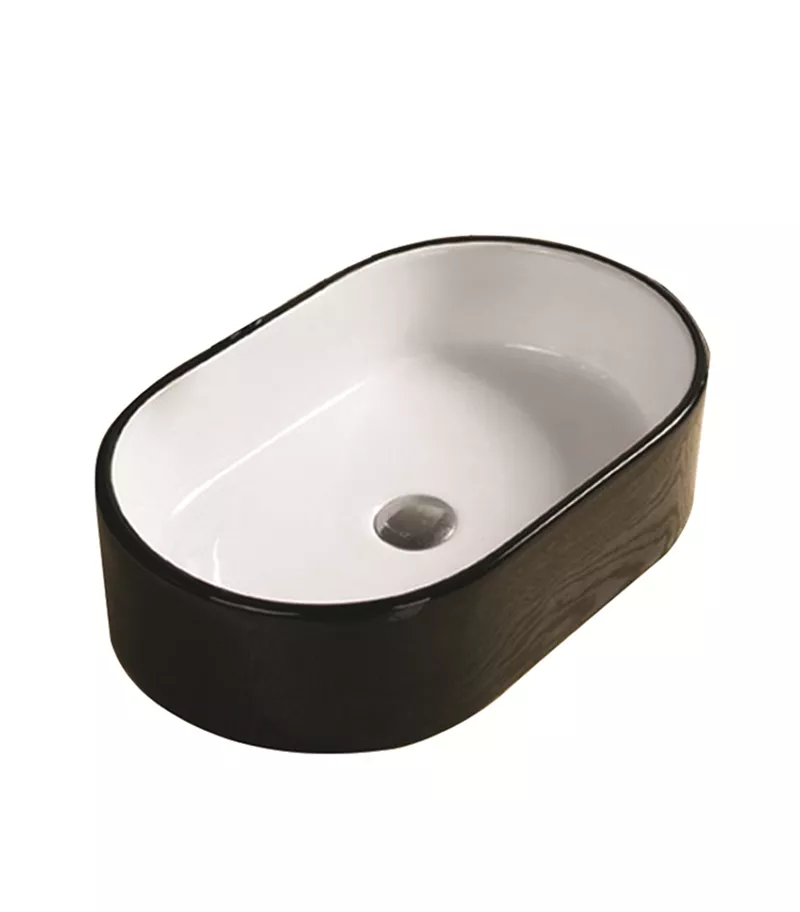 Rosa 550mm Gloss Black and White Oval Above Counter Ceramic Basin