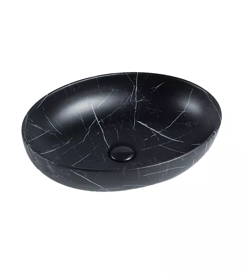 Rosa Matt Black Marble Surface Oval Ceramic Above Counter Basin