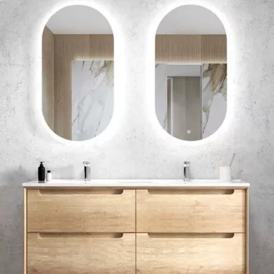 Byron Natural Oak 1200mm Double Bowl Plywood Wall Hung Vanity Ceramic Top