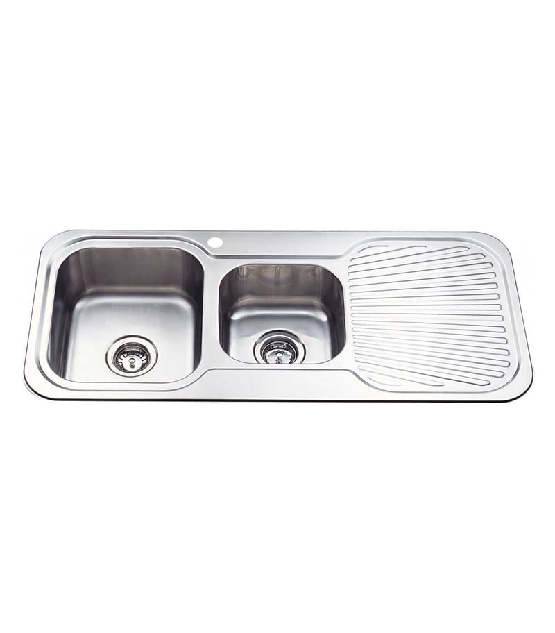 Cora Chrome 1 And 3/4 Bowls Sink 1080mm With Drainerboard On Side P1080LHB