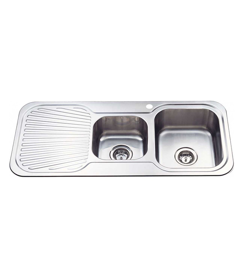 Cora Chrome 1 And 3/4 Bowls Sink 1080mm With Drainerboard On Side P1080RHB