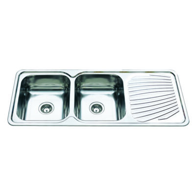 Cora Chrome Double Bowls Sink 1180mm With Drainerboard On Side P1180LHB