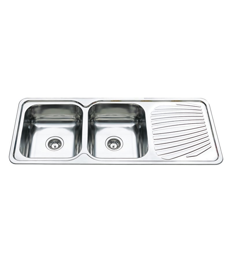 Cora Chrome Double Bowls Sink 1180mm With Drainerboard On Side P1180LHB