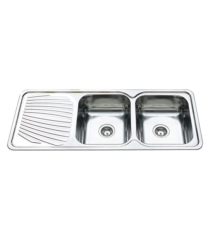 Cora Chrome Double Bowls Sink 1180mm With Drainerboard On Side P1180RHB