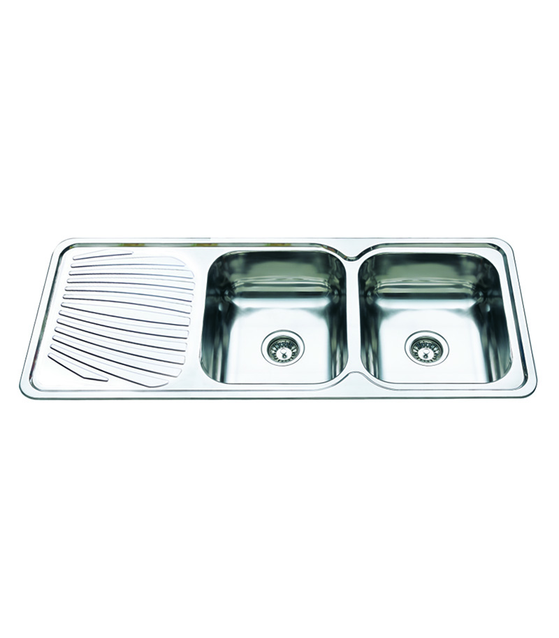 Cora Chrome Double Bowls Sink 1180mm With Drainerboard On Side P1180RHB