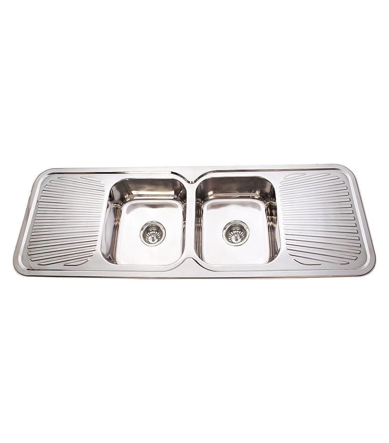 Cora Chrome Double Bowls Sink 1500mm With Drainerboards On Both Sides BK150