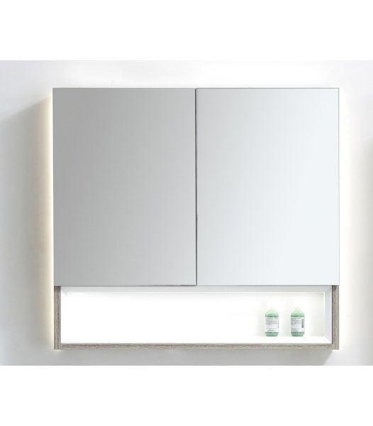 LED Light Oak 750mm X 720mm Mirror Cabinet With 2 Doors & 1 Storage