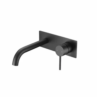 IKON Hali Matt Black Curved Wall Mount Basin or Bath Mixer