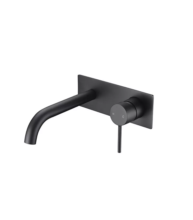 IKON Hali Matt Black Curved Wall Mount Basin or Bath Mixer