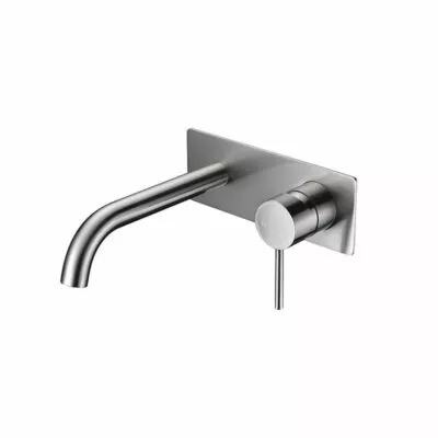 IKON Hali Brushed Nickel Curved Wall Mount Basin or Bath Mixer