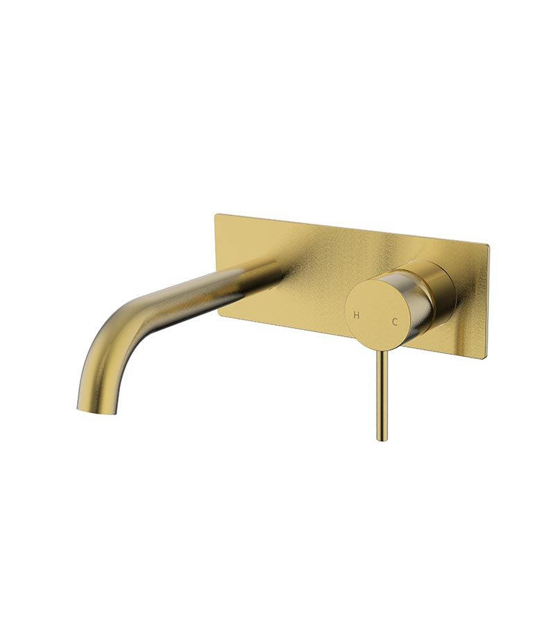IKON Hali Brushed Gold Curved Wall Mount Basin or Bath Mixer
