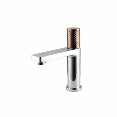 Gabe Chrome Basin Mixer With Rose Gold Handle