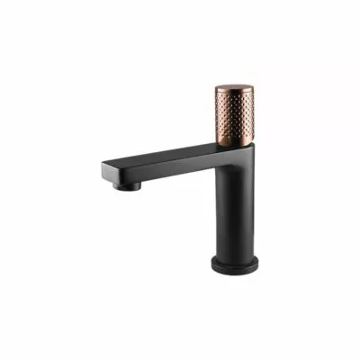 Gabe Matt black Basin Mixer With Rose Gold Handle