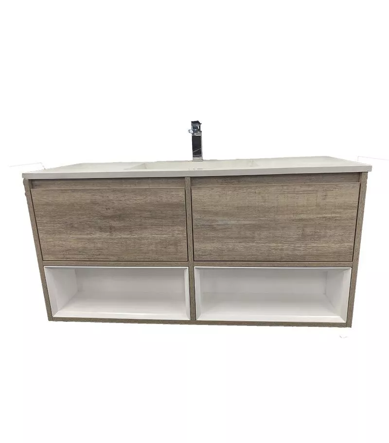 LED Light Oak Ceramic Single Basin Top Wall Hung Vanity 1200mm Without Background LED Light Oak Ceramic Single Basin Top Wall Hung Vanity 1200mm Without Background
