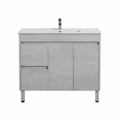 Nova 900mm Freestanding Vanity On Legs- Concrete Grey LH Drawers