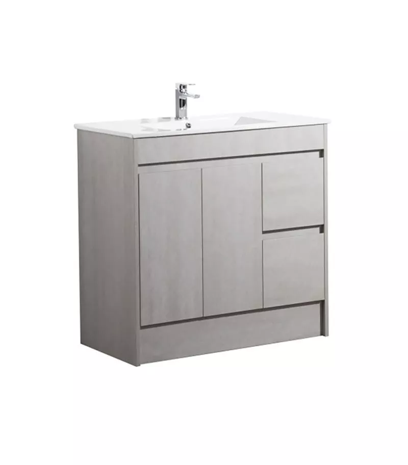 Nova 900mm Freestanding Vanity On Kickboard- Concrete Grey RH Drawers