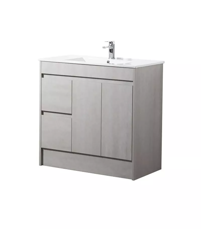 Nova 900mm Freestanding Vanity On Kickboard- Concrete Grey LH Drawers