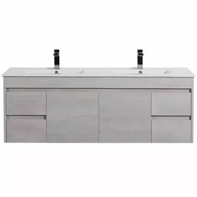 Nova 1500mm Double Bowls Wall Hung Vanity - Concrete Grey