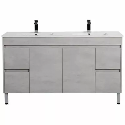 Nova 1500mm Double Bowls Freestanding Vanity - Concrete Grey