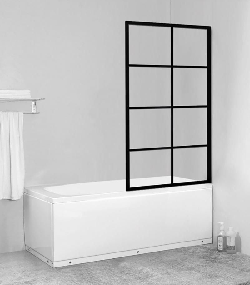 Milano Matt Black Framed Over Bath Shower Screen