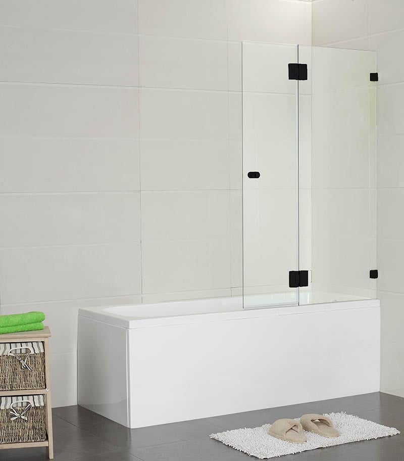 10mm Tempered Glass Fixed & Swing Matt Black Over Bath Shower Screen