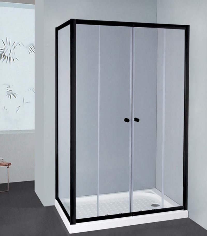 Horizontal Matt Black Semi-Frameless Shower Screen Double Sliding Doors