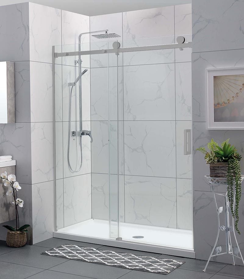 870-2500mm Brushed Nickel Frameless Wall To Wall Shower Screen