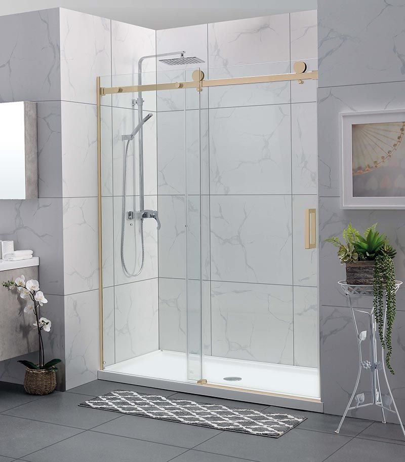 870-2500mm Brushed Gold Frameless Wall To Wall Shower Screen