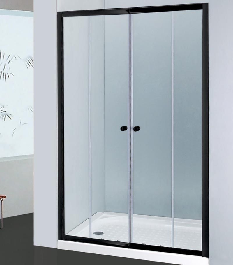Horizontal Matt Black Semi-Frameless Wall to Wall Shower Screen Double Sliding Doors