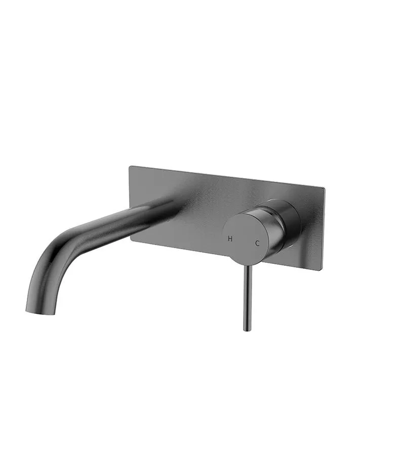 IKON Hali Gunmetal Grey Curved Wall Mount Basin or Bath Mixer