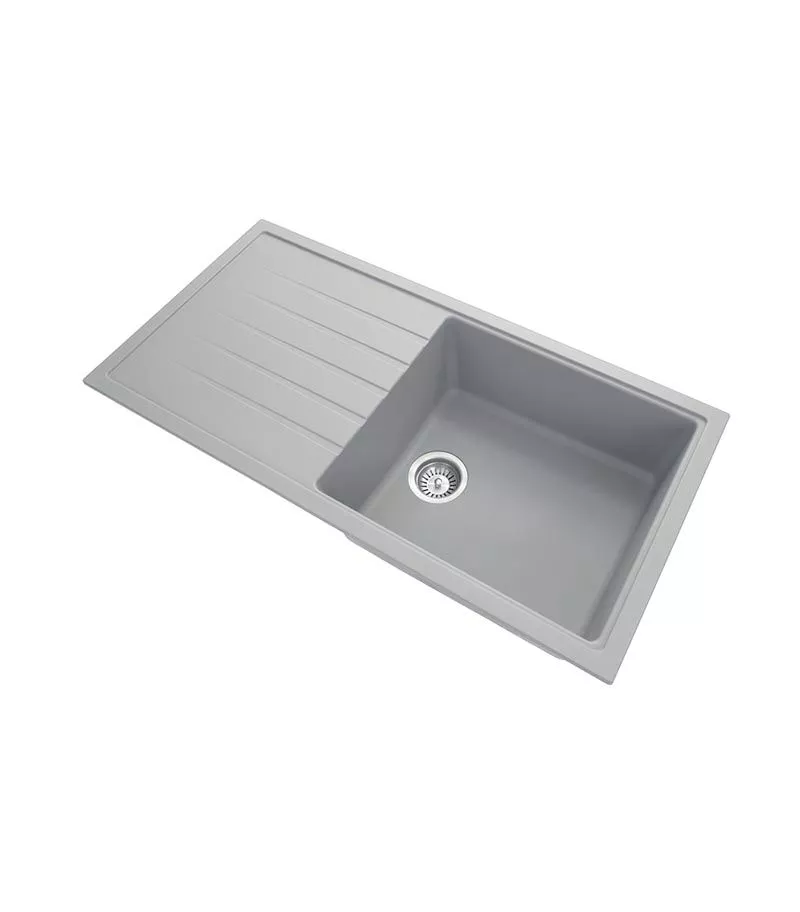 Carysil 1000mm Concrete Grey Single Bowl With Drainer Board Granite Kitchen Sink TWMD-100LG