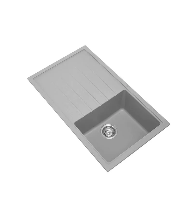 Carysil 860mm Concrete Grey Single Bowl With Drainer Board Granite Kitchen Sink TWMD-100G