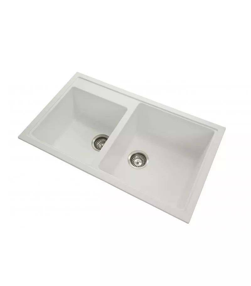 Carysil 860mm White Double Bowls Granite Kitchen Sink TWMN-200W