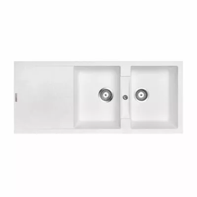 Carysil 1160mm White Double Bowls With Drainer Board Granite Kitchen Sink TWMD-200JW