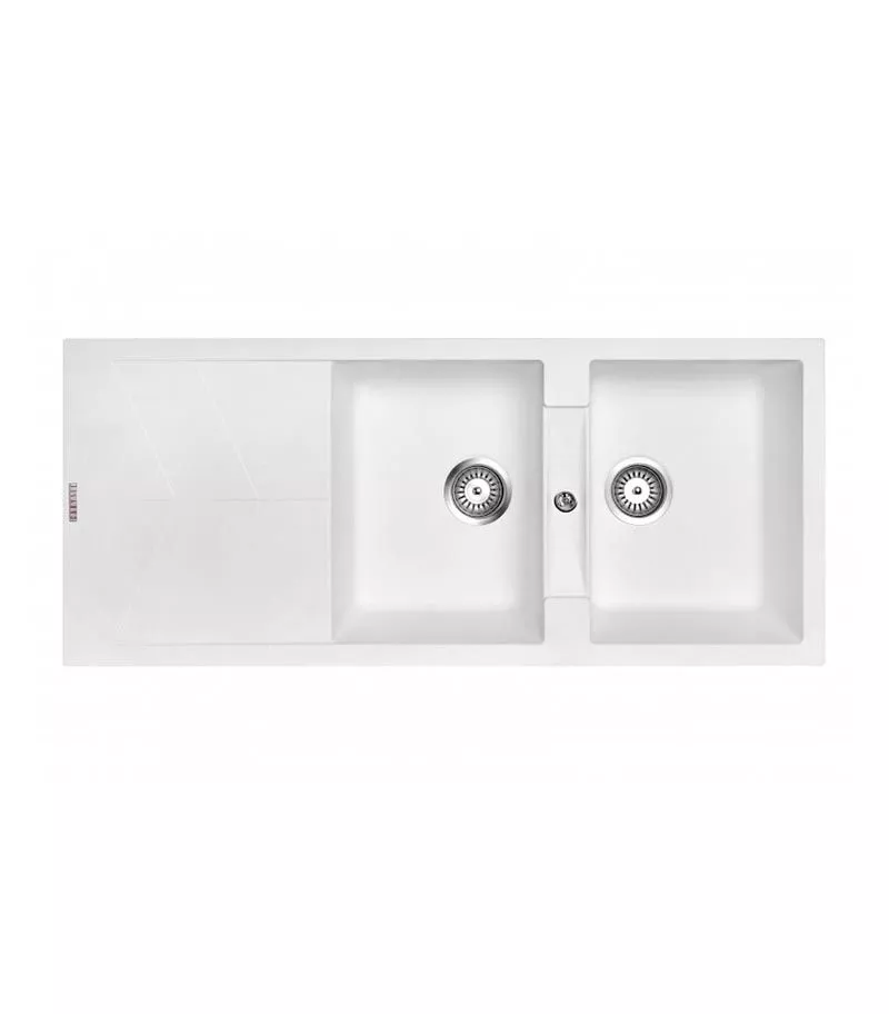 Carysil 1160mm White Double Bowls With Drainer Board Granite Kitchen Sink TWMD-200JW