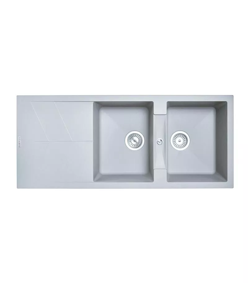 Carysil 1160mm Concrete Grey Double Bowls With Drainer Board Granite Kitchen Sink TWMD-200JG