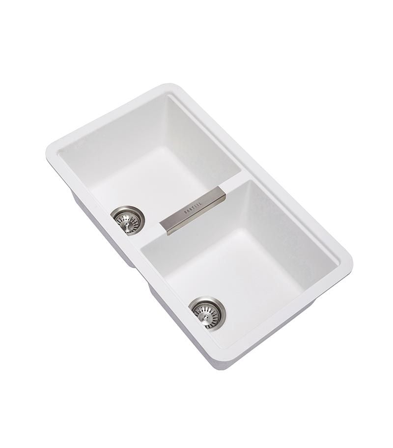Carysil 824mm White Double Bowls Granite Undermount Kitchen Sink TWM3322-W