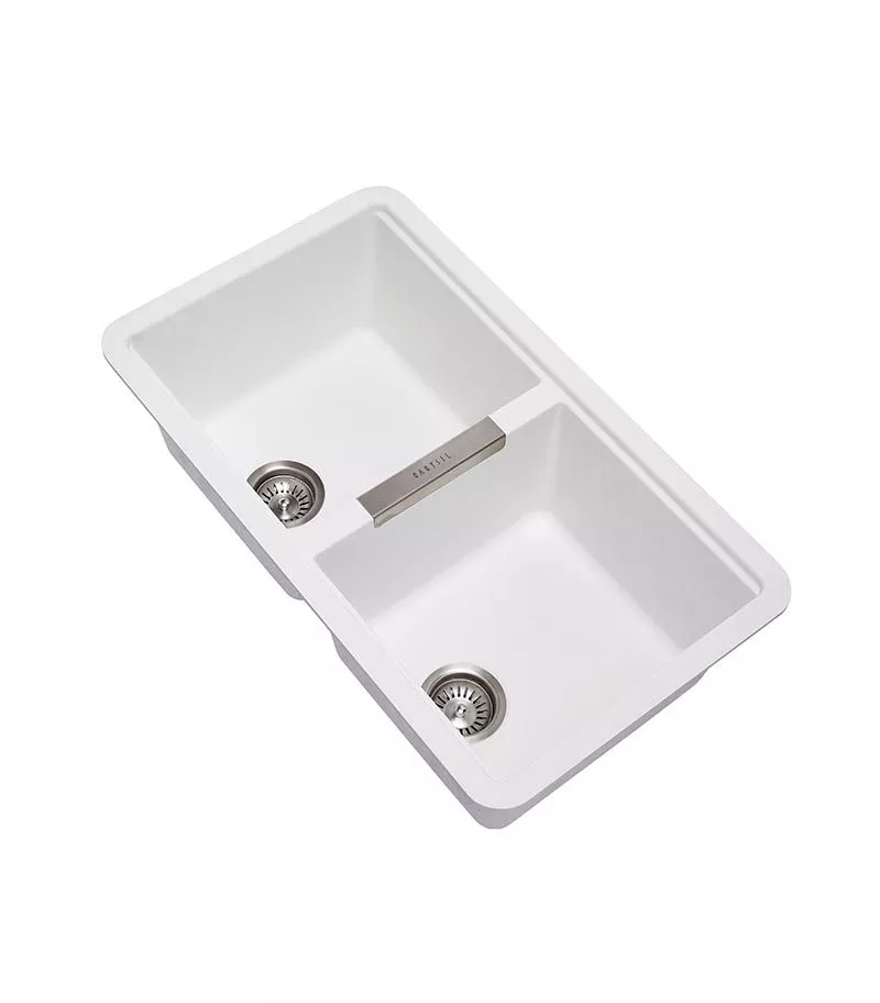 Carysil 824mm White Double Bowls Granite Undermount Kitchen Sink TWM3322-W