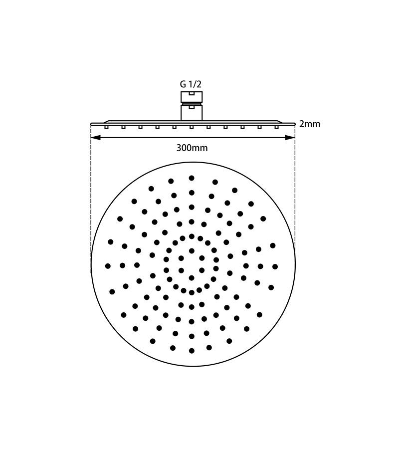 Specification For Aqua 300mm Round Ultra Thin Shower Head 2mm Thickness